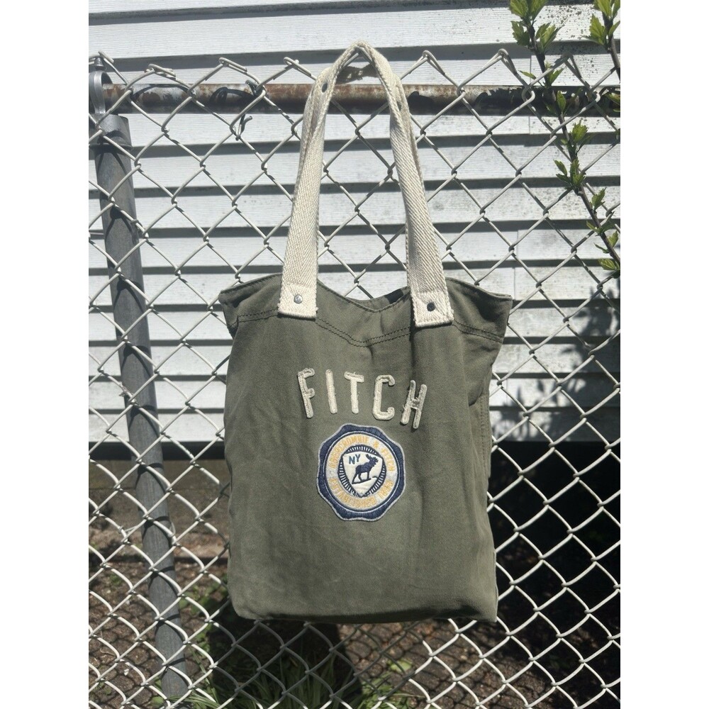 Abercrombie & Fitch Y2K Canvas Tote Bag Embroidered Green
